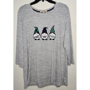 My Danielle Sweater Womens Large Gnomes 3/4 Sleeve Gray‎ Christmas Holiday